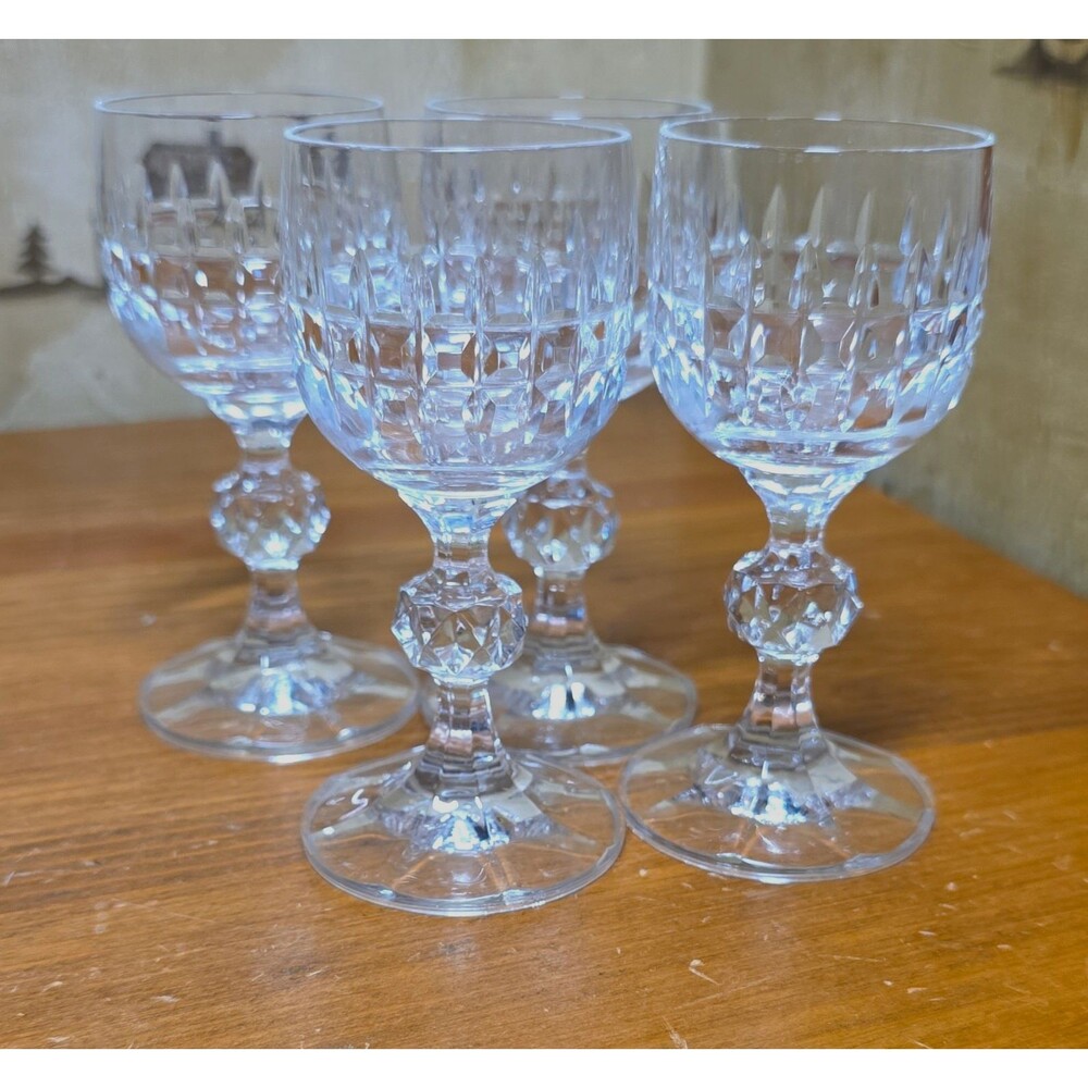 Set of 4 Belfast Bohemian Cut Crystal Stemmed Cordial Glasses 4.25 in Tall Vtg